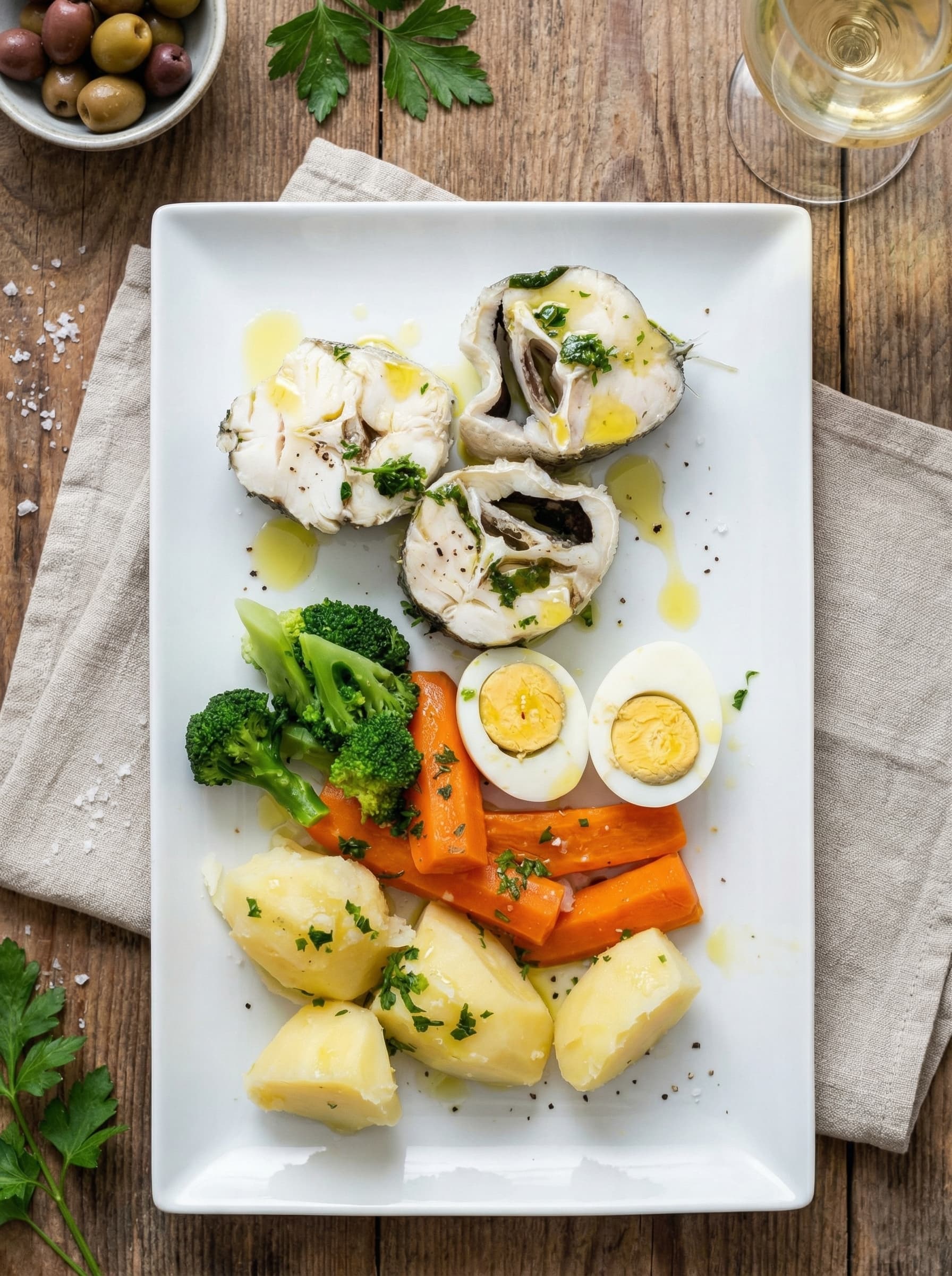 Morue aux légumes et œuf